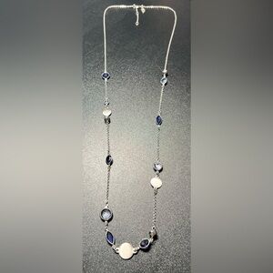 Loft Outlet Long Silver Tone Flat Disk Purple Rhinestones Long Chain